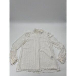 MAX STUDIO White Mesh Ruffle Neck Long Sleeve Blouse Women’s Size Medium
